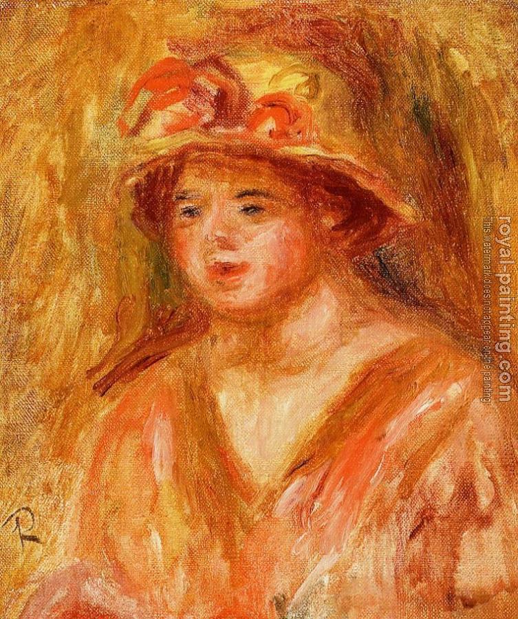 Pierre Auguste Renoir : Bust of a Young Girl in a Straw Hat